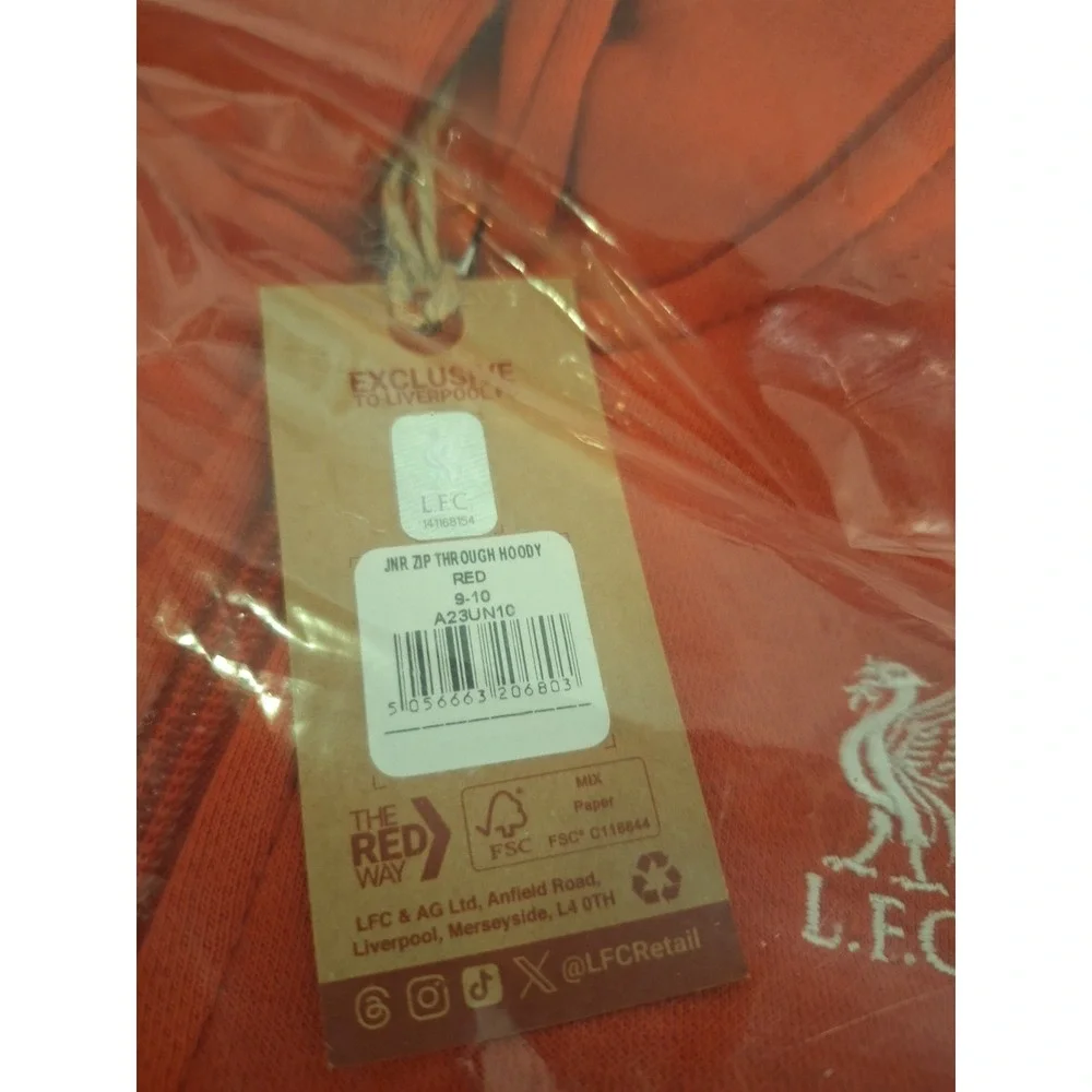 Liverpool FC Kids Red Zip Through Hoodie JNR Size 9-10 Years A23UN10 New